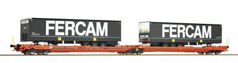 Roco 77394 - Carro tasca Tipo Sdggmrs738 T3000e "WASCOSA" con carico di due semirimorchi "FERCAM" - H0