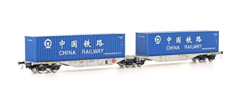 MH90702 - Carro intermodale bimodulo tipo Sggmrss'90 AAE con due container da 40' "CHINA RAILWAY" - H0