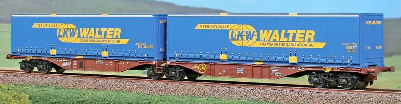 ACME 40293 - Carro intermodale bimodulo tipo Sggrmss '90 "Touax" con casse mobili "LKW Walter" - H0