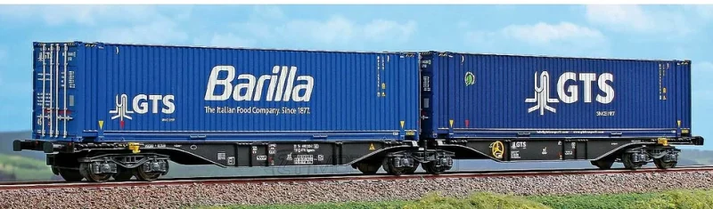 ACME 40298 - Carro intermodale bimodulo tipo Sggrmss da 90' "GTS Rail" con casse mobili ''Barilla'' e ''GTS'' - H0