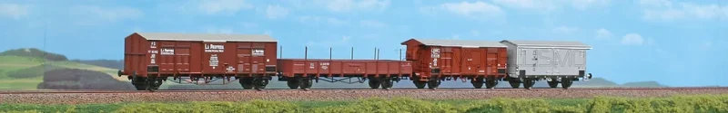 ACME 45104 - Set di quattro carri merci FS tipo FF "La Provvida", tipo F con garitta, tipo LL, tipo Hg - H0