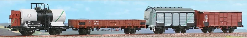 ACME 45106 - Set di 4 carri FS tipo F, tipo LL, tipo Mp "AGIP", tipo Mv “Esportazione Italiana Agricola Reggio Emilia” - H0