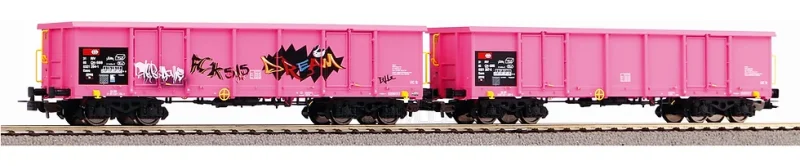 Piko 58393 - Set 2 carri tipo Eaos SBB in livrea rosa con graffiti - H0