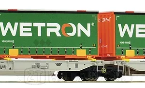Roco 67401 - Carro a doppia tasca articolato tipo Sdggmrs T2000 "AAE" con quattro casse mobili "WETRON"- H0