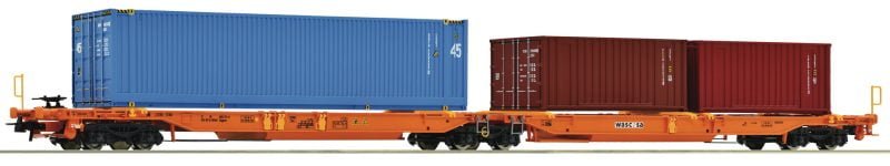 Roco 77360 - Carro a doppia tasca articolato tipo Sdggmrs T2000 "AAE" con due container da 20' e un container da 45' - H0