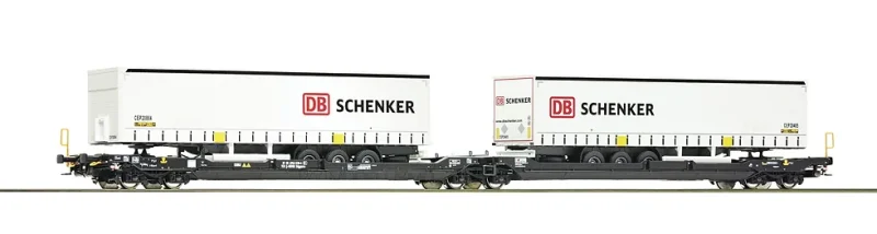 Roco 77390 - Carro tasca Tipo Sdggmrs738 T3000e "Kombiverkehr" con carico di due semirimorchi "DB Schenker"- H0