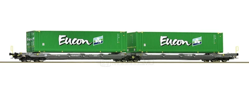 Roco 77398 - Carro tasca Tipo Sdggmrs738 T3000e "HUPAC" con carico di due container da 45' "EUCON" - H0