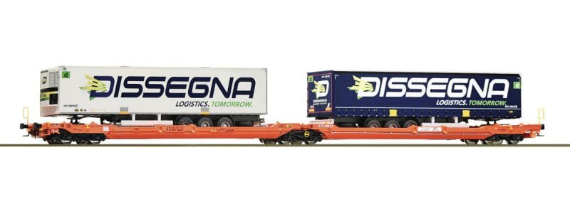 Roco 77395 - Carro tasca Tipo Sdggmrs738 T3000e “WASCOSA” con carico di due semirimorchi “DISSEGNA”- H0