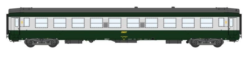 REE VB-302 - Carrozza tipo UIC-Y B10 SNCF in livrea Verde Garrigue / Grigio Metallizzato e logo Encadré giallo - H0