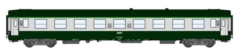 REE VB-308 - Carrozza tipo UIC-Y B9 (ex A9) SNCF in livrea Verde Garrigue / Grigio Cemento e logo Encadré bianco - H0