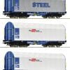 Roco 77024 - Set carri tipo Shimmns ÖBB con telone scorrevole per trasporto coils - H0