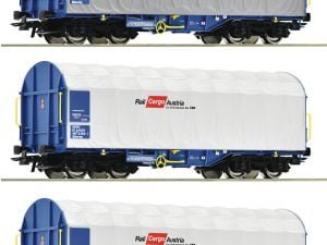 Roco 77024 - Set carri tipo Shimmns ÖBB con telone scorrevole per trasporto coils - H0