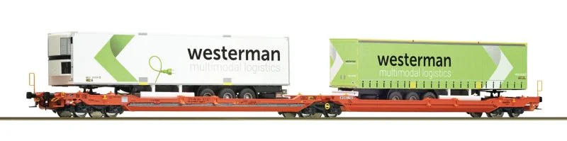 Roco 77399 - Carro tipo Sdggmrs738 T3000e WASCOSA caricato con due semirimorchi Westerman - H0
