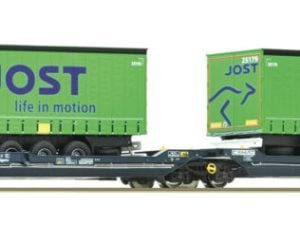 Roco 77402 - Carro tipo Sdggmrs738 T3000e CEMAT caricato con due semirimorchi JOST - H0