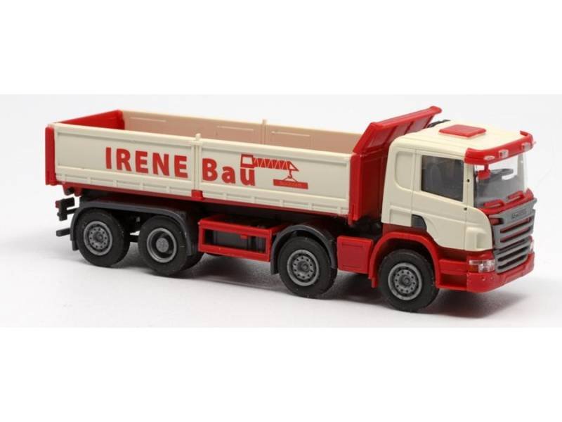 OLM-Design 002 - Scania Kipper 8x2 livrea vaniglia con profili rossi della ditta "IRENE Bau" - H0