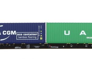 IGRA 96010057 - Carro tipo Sggnss80' RheinCargoXL con due container da 40' "UASC" e "CMA CGM" - H0