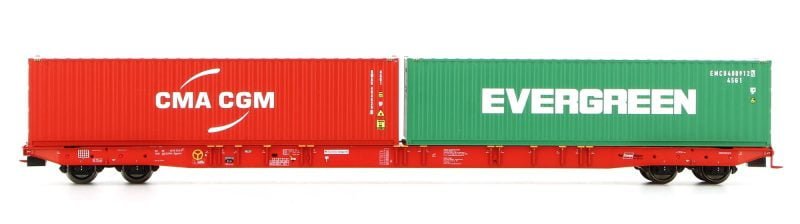 IGRA 96010046 - Carro tipo Sggnss80' RCW con due container da 40' "CMA CGM" e "EVERGREEN" - H0
