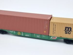 ACME 40416 - Carro tipo Sgnss 60' STLB con un container da 40' High Cube "TAL International" e un container da 20' "MSC" - H0