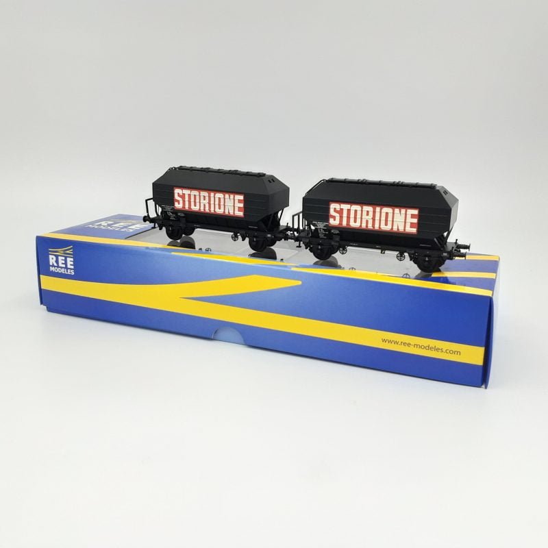 REE Modeles WB017 - Set di due carri tramoggia SNCF per trasporto cereali noleggiato STORIONE - H0