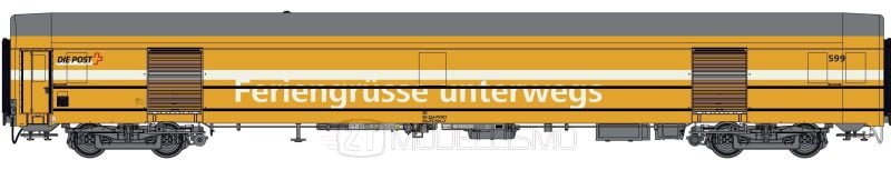 L.S. Models 47285 - Postwagen tipo Z SBB livrea giallo oro con fascia bianca "Feriengrüsse Unterwegs" - H0