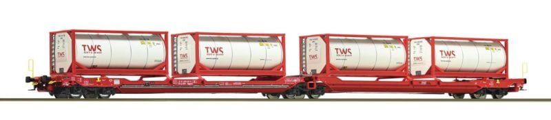 Roco 77396 - Carro tipo Sdggmrs 738/T3000 ÖBB in livrea rossa Rail Cargo Wagon con 4 tankcontainer da 20' TWS - H0