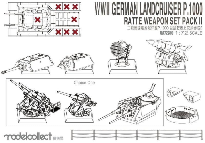 Modelcollect UA72150 - WWII Germany landcruiser p.1000 ratte weapon set pack II - 1:72