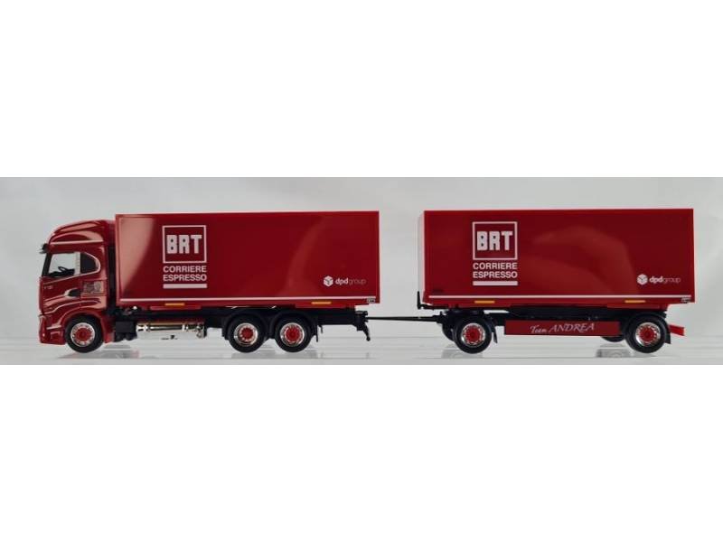 PIHR950381 - BRT Iveco S-Way con cassone + Rimorchio rosso, logo BRT- H0