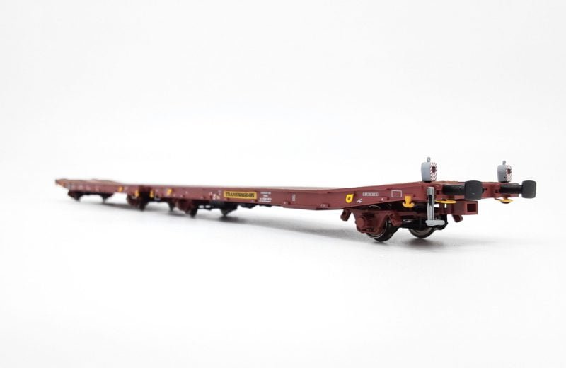 NME 530692 - carro pianale ribassato tipo Laaps TRANSWAGGON per trasporto veicoli con lanterne di coda FS - H0