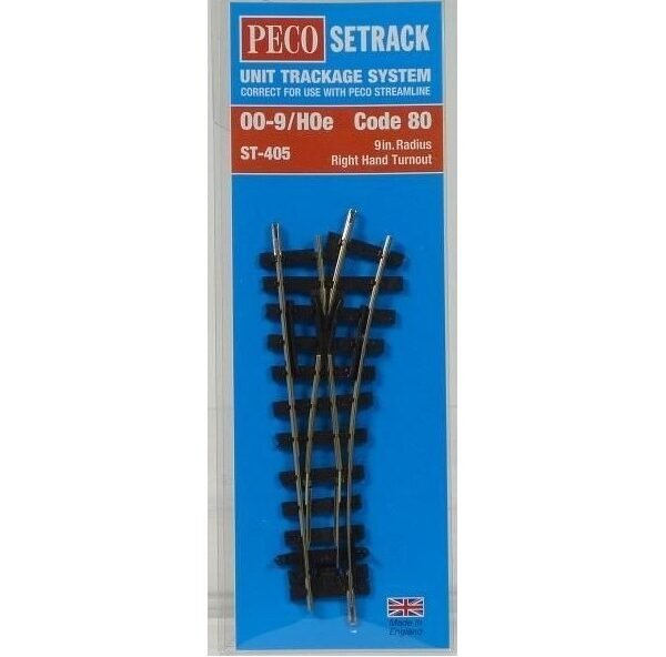 Peco ST-405 - Scambio destro 22.5° - raggio 228 mm - lunghezza 87 mm - H0
