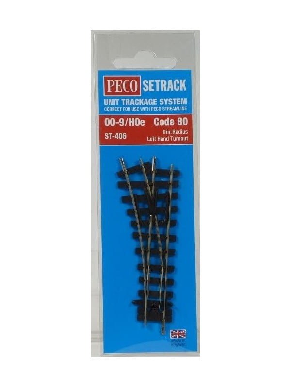 Peco ST-406 - Scambio sinistro 22.5° - raggio 228 mm - lunghezza 87 mm - H0