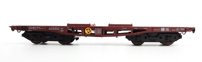 ACME 40221 - Carro FS Rlmmp-t per trasporti di mezzi corazzati con calzatoie fisse - H0