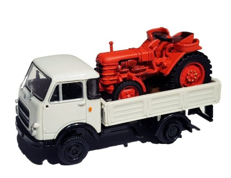 Brekina 34606.GT - Autocarro OM 'Lupetto' grigio con trattore rosso - H0