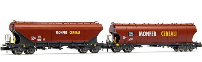 Arnold HN6469 - MONFER, set 2 carri tramoggia a 4 assi tipo Uagpps a carrelli - N