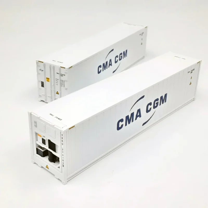 PI12414 - Set di 2 Container Frigo HC da 40" CMA CGM, bianco con scritta blu - H0