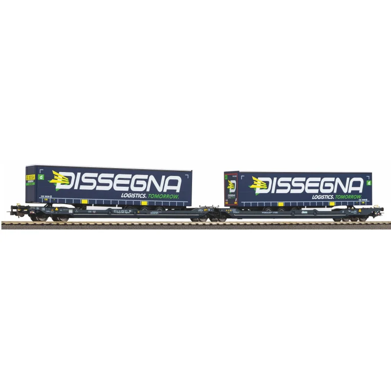 PIKO 24600 - carro doppio T3000e tipo Sdggmrss MERCITALIA INTERMODAL con 2 semirimorchi "DISSEGNA" - Epoca VI - H0