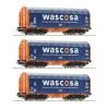 ROCO 76009B - Set di tre carri tipo Shimmns WASCOSA a telone scorrevole per trasporto Coils - Epoca VI - H0
