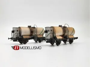 2TBS72AB - Set carri cisterna elaborati tipo Mp Ansaldo FS della società AGIP per trasporto nafta e benzina - Epoca II/III - H0